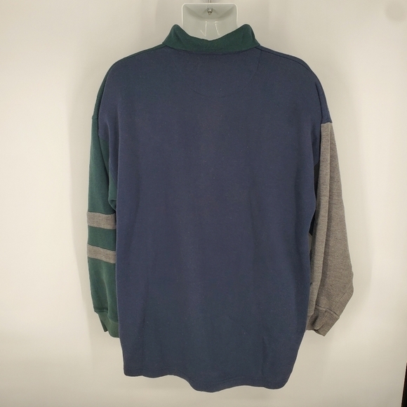 Vintage Bugle Boy Sweatshirt Men XL Green Blue Henley Cut & Sew Hip Hop 90s - Picture 9 of 9